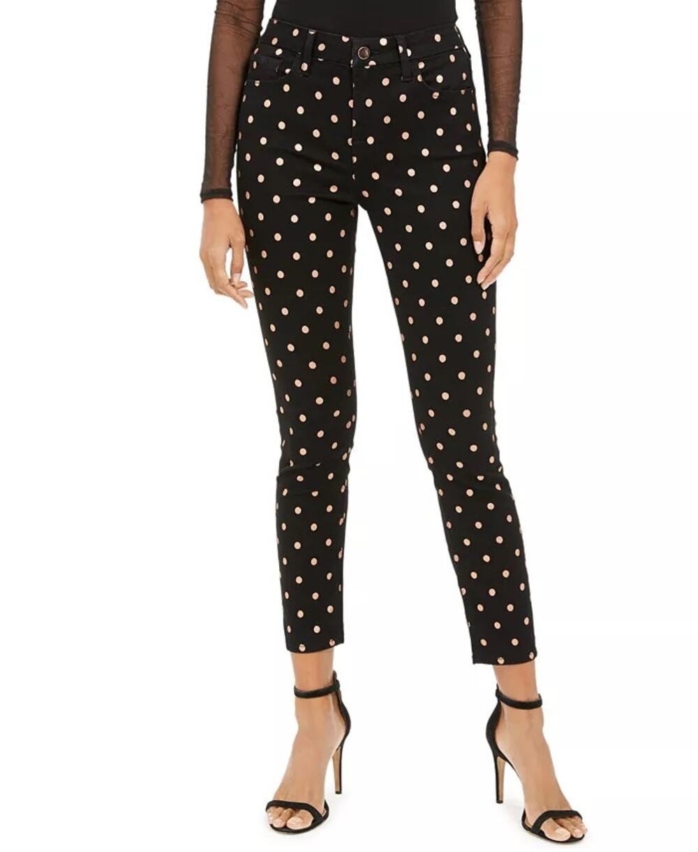 7 Seven for all mankind Black Copper Gold Metallic Polka-Dot Skinny Jeans Jen7 6